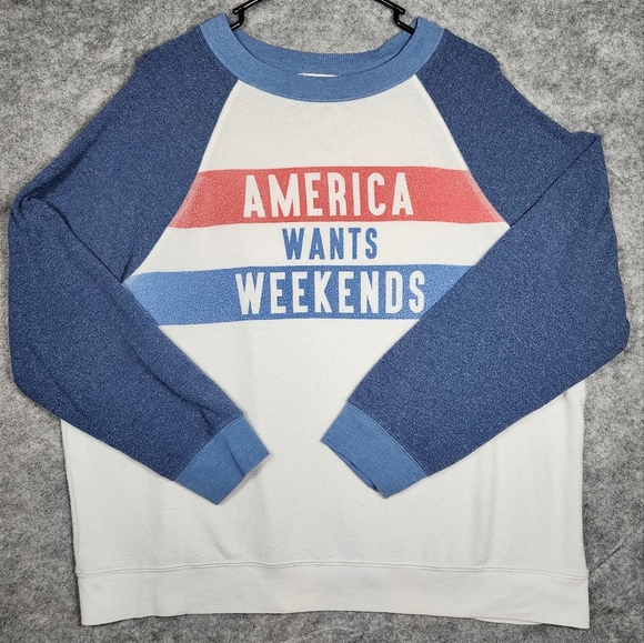 Wildfox Sweaters - Wildfox America Wants Weekends Long Sleeve Crew Neck Pullover Sweater Size Med